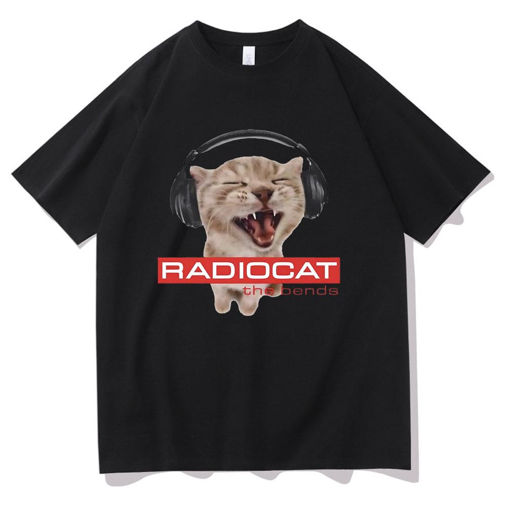 British Rock Band Radiohead Funny Radiocat The Bends Print Tshirt Unisex Women Vintage Gothic Oversized Tshirt Male Meme T Shirts