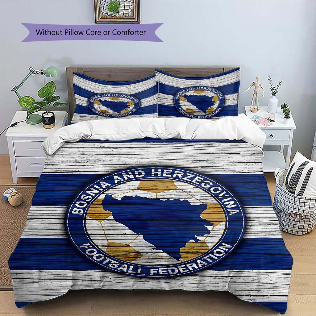 Bosnia and Herzegovina National Football Team Pattern Bedding,Quilt Set Quilt Cover Pillowcase Home Birthday Gift(1 * duvet cover + 2 * pillowcase, wi