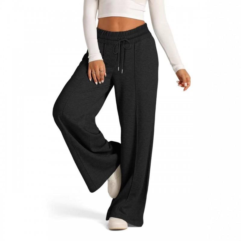 Womens High Waist Solid Color Wide Leg Trousers Casual Loose Fit Long Pants Daily Wear