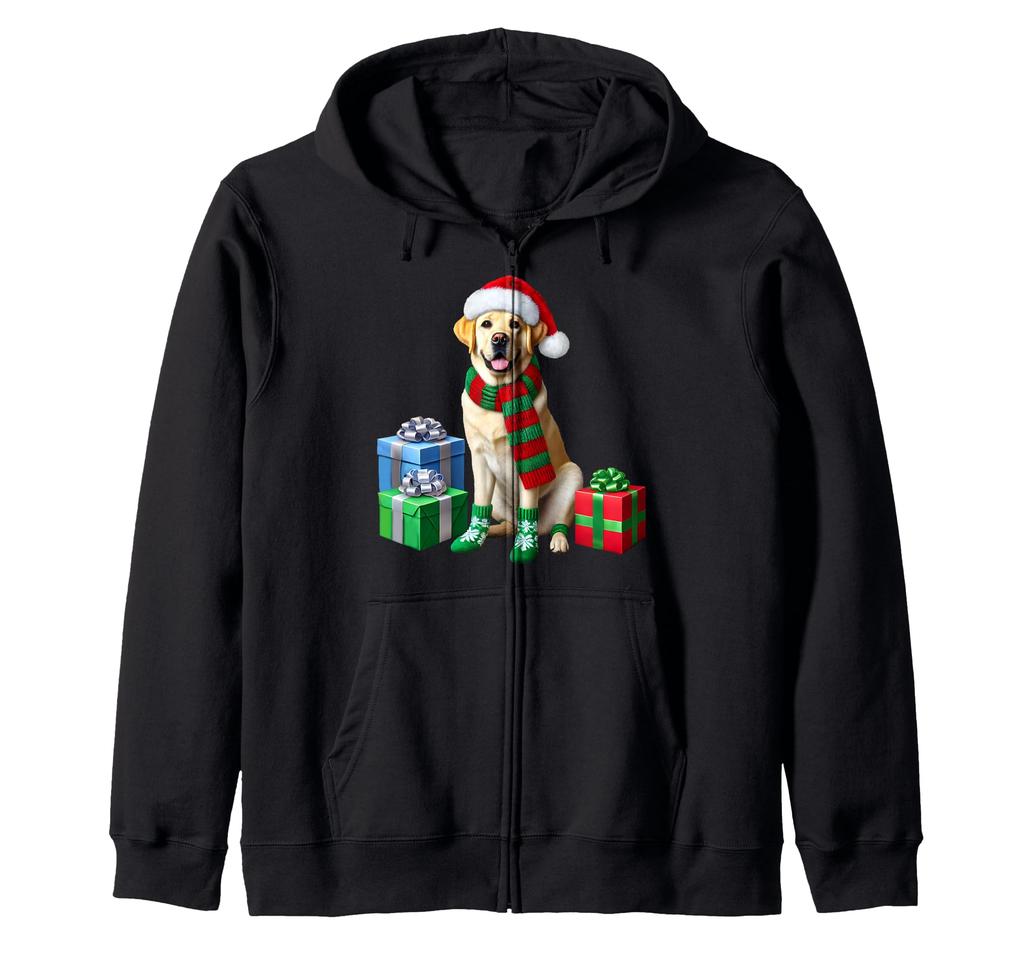 Yellow Labrador Christmas Dog Santa Hat Pajamas Puppy Puppy Zip Hoodie