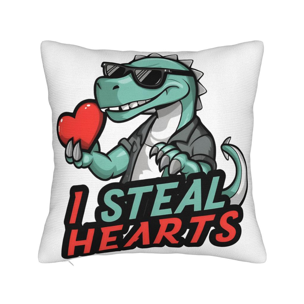 Valentine Day Dinosaur TRex I Steal Hearts Pillow Case Retro Trendy Pillow Cover Soft Pillowcases For Chair Sofa Home Decor