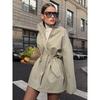Женский Тренч Средней Длины с Воротником-стойкой, Пояс на Шнурке, Осенне-Зимние Пальто, Хлопковая Верхняя Одежда