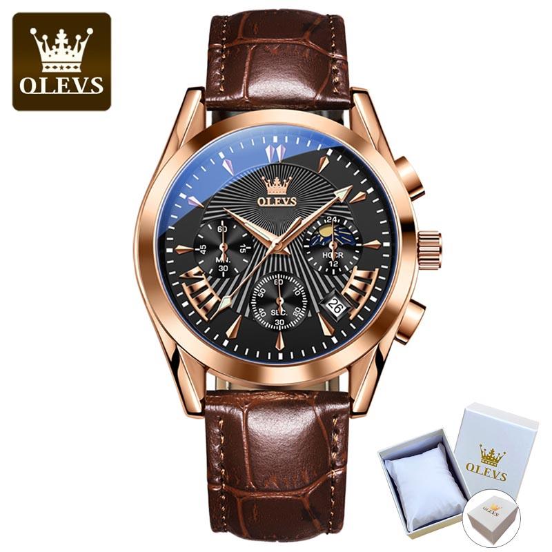OLEVS 2876 С подарочной коробкой Многофункциональные спортивные с календарем Кварцевые настольные водонепроницаемые мужские часы Мужские часы