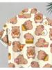 Men's Casual Capybara Printed Short - Sleeve Shirt, Polyester Material, Mixed Color, Multiple Specifications Available, Fashionable Design, Suitable