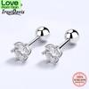 Real 925 Sterling Silver Fashion Six Claw 3 /4 /5 /6 /8mm Cz Screw Stud Earrings For Women Wedding Fine Jewelry
