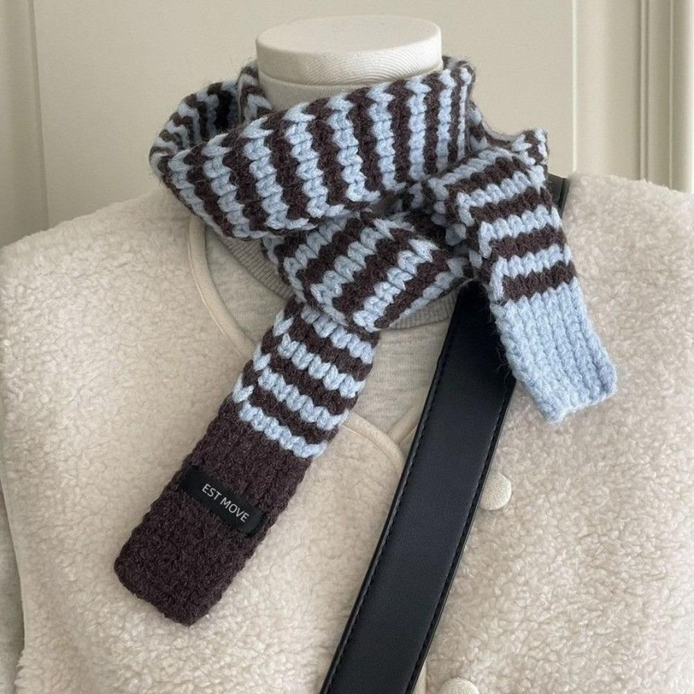Neck Protection Winter Warm Scarf Striped Pattern Neck Scarf Vintage Knitted Long Scarf Winter