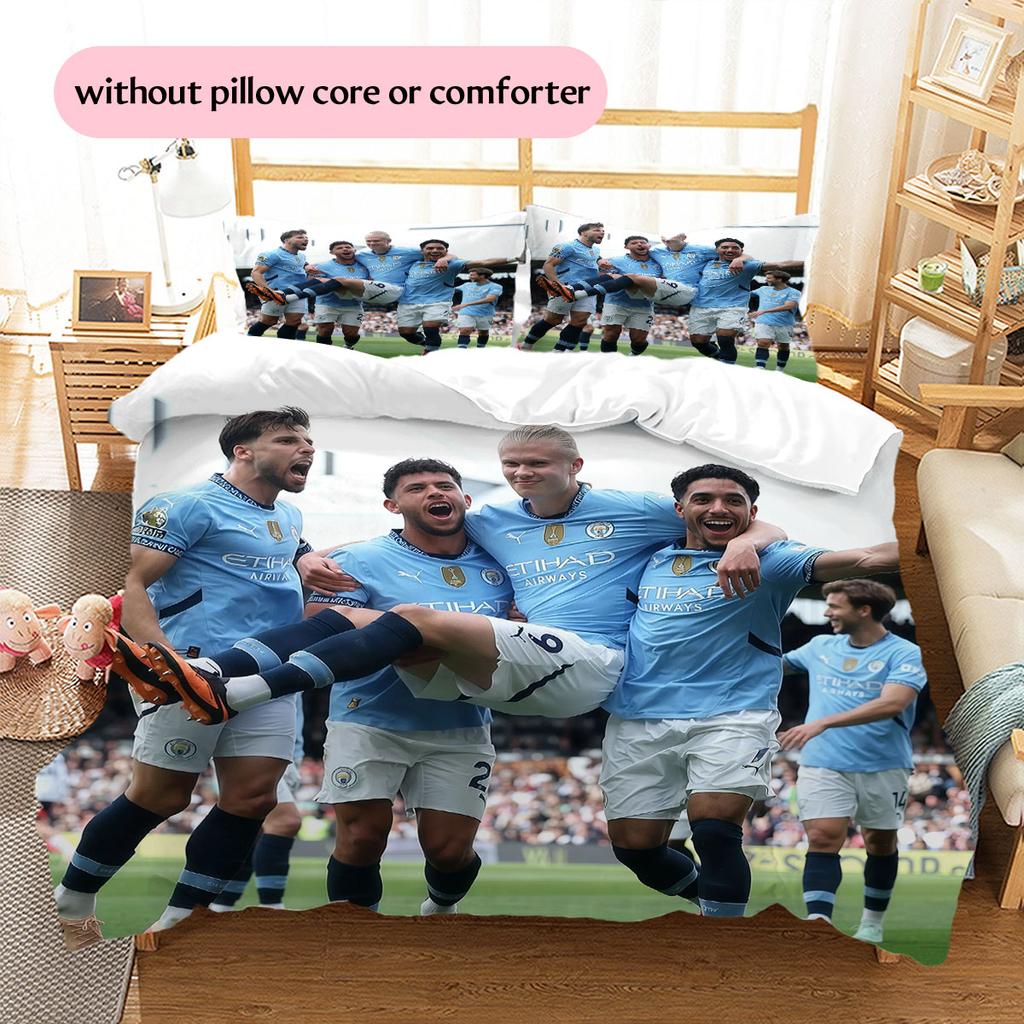 Man City Player Pattern Bedding Home Decoration Birthday Gift ( 1 duvet cover + 2 pillowcase, without core),fan merchandise.