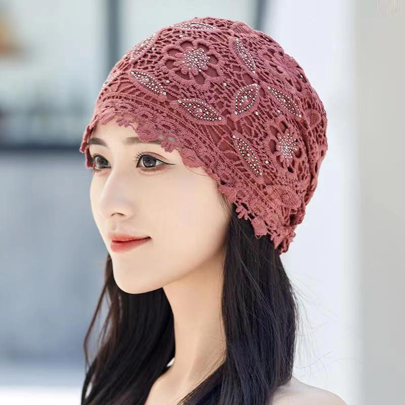 Women's Spring & Summer Floral Dot Baotou Hat - Lightweight, Double-Layered for Gray Hair Coverage