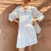 V-neck White A-line Skirt Texture French Holiday Dress Women's Dress Vacation Style Beach Syle