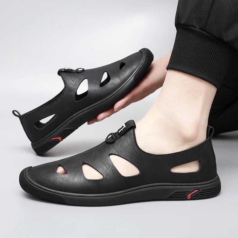 2024 New Summer Casual Leather Men Sandals Fashion Outdoor Beach Sandals Lightweight Sandals Soft Comfy Breathable Walking Shoes