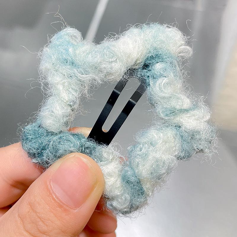 Заколка для волос в виде плюшевой звезды с узором «тай-дай»: Милая осенне-зимняя заколка BB для девочек с шерстяной отделкой