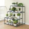 4-Tier Plant Stand, 110 cm High Flower Stand with 24 Clips, Plant Shelf Made of Steel Dark Green