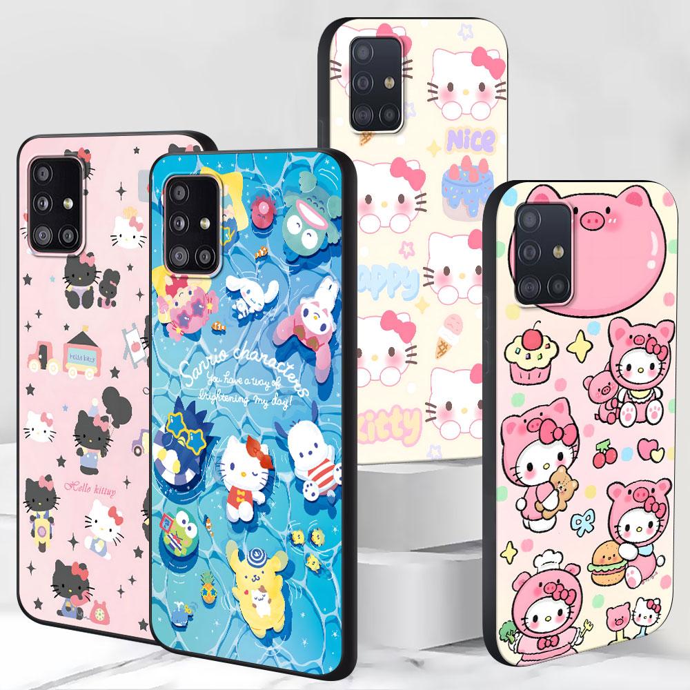 Чехол Kawaii Hello Kitty KT Cat для Samsung Galaxy S23 S10e S10 S21 FE S22 S9 S24 Ultra S20 Plus Мягкий Черный ТПУ Чехол для Телефона