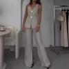 2024 Elegant Solid Color V-neck Sleeveless Vest & High-waisted Wide-leg Pants Set for Women