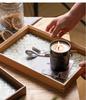 Japanese Style Rectangular Wooden Tray, Light Luxury Glass Home Decoration Storage Living Room Coffee Table Tray