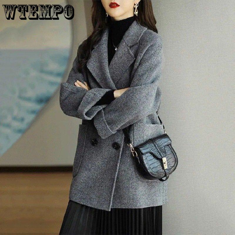 Женские зимние пальто, модное шерстяное и смесовое пальто, женское элегантное однотонное толстое пальто, офисная женская двубортная длинная куртка