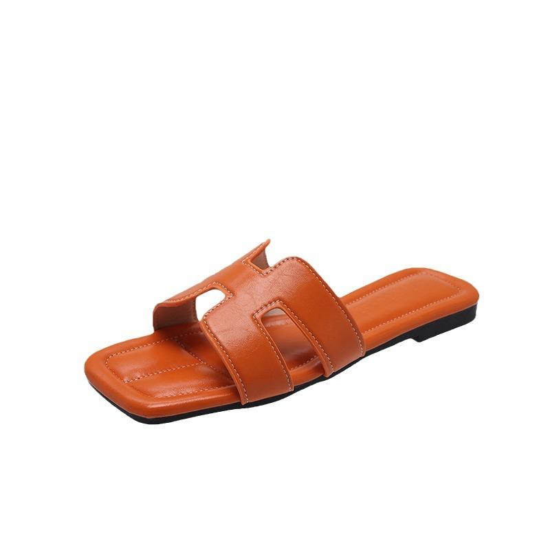 Модные пляжные тапочки на плоской подошве из мягкой кожи для женщин, летние тапочки 2025 года большого размера с овечьим узором для женщин