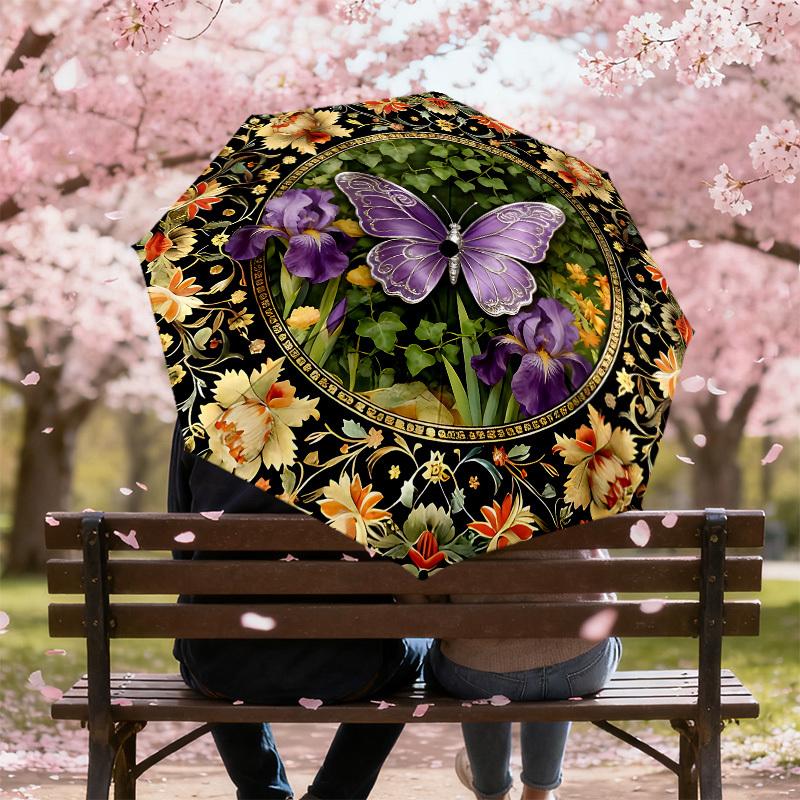 1PC Butterfly Floral Umbrella-8-Rib Reinforced, Automatic Open, Lightweight & Durable, Cute Fashion Accessory for Outdoor-K1286