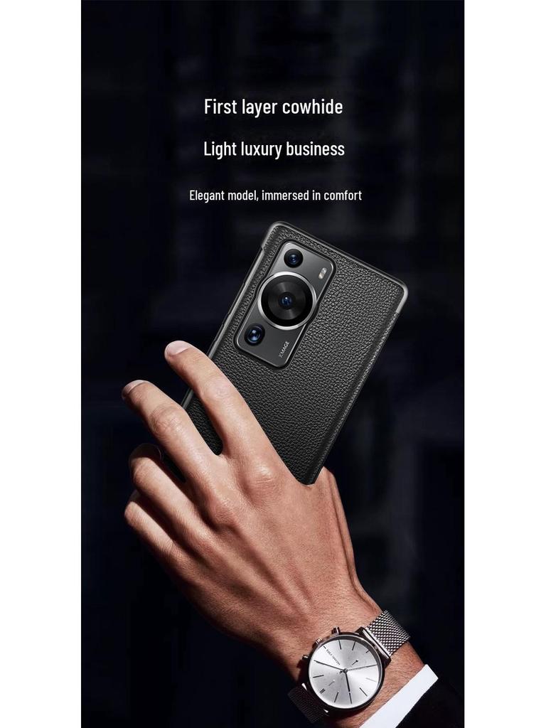 Чехол-книжка из натуральной воловьей кожи первого слоя с сенсорным окном для Huawei P60/P60 Pro