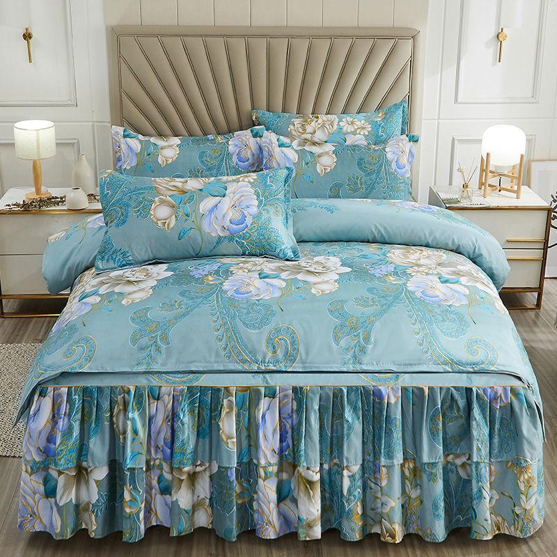 Четыре предмета Юбки для кроватей Покрывала Покрывала Наволочки Нескользящие простыни с принтом Постельные принадлежности Легкие роскошные