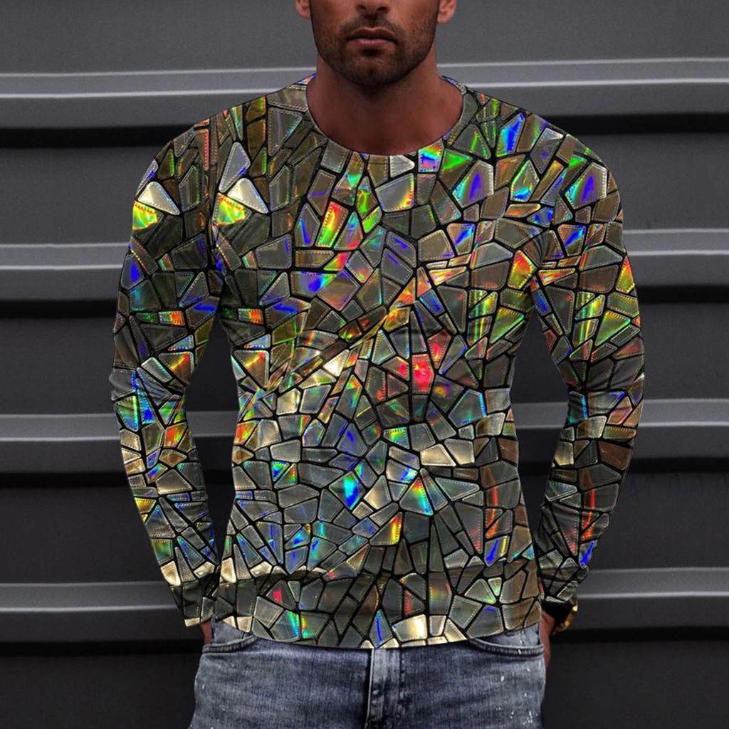 Муж. Футболка Круглый вырез Одежда Одежда На открытом воздухе Длинный рукав С принтом Модельер Винтаж