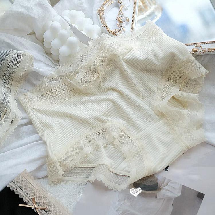 Нитка Хлопок Девушка Милая Кружевная Край Средняя Талия Удобный Бюстгальтер Эластичный Треугольник Нижнее Белье