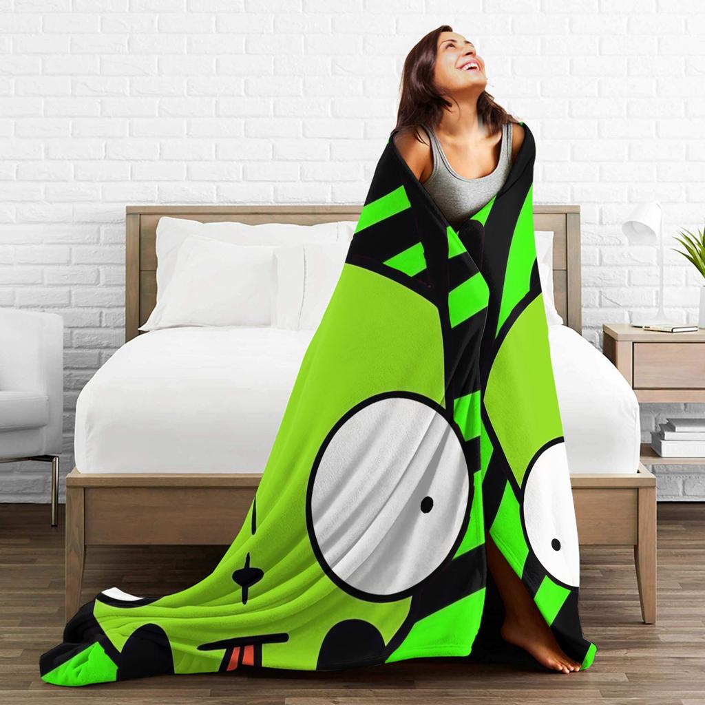 Gir Invader Zim Cartoon Throw Blanket Flannel Bedspread For Couch Chair Sofa Bed Funny Sofa Bed Cover