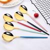6Pcs Colorful Mirror Dinnerware Dessert Spoon Stainless Steel Gold Coffee Scoops Ice Cream Spoon Kitchen Flatware Cutlery Set