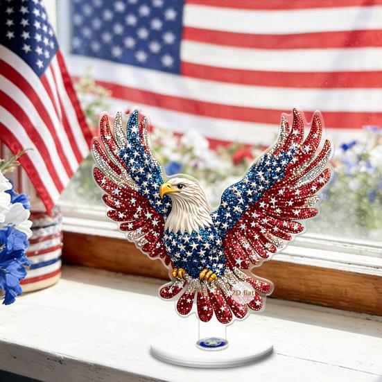 Eagle Tabletop Ornament, 360° Spinning Patriotic Acrylic Display with American Flag & Stars, High-Definition July 4th Independence Day Decor for