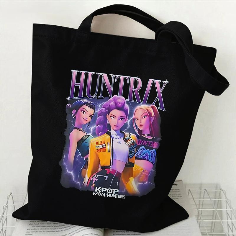 Сумка холщовая с мультяшным принтом группы KPOP Demon Hunter, женская повседневная сумка-тоут, сумка для покупок