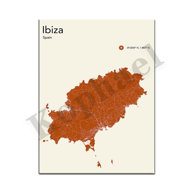 Барселона. Севилья. Бильбао. Мадрид. Альмерия. Цветная карта городов Испании. Искусство стены. плакат