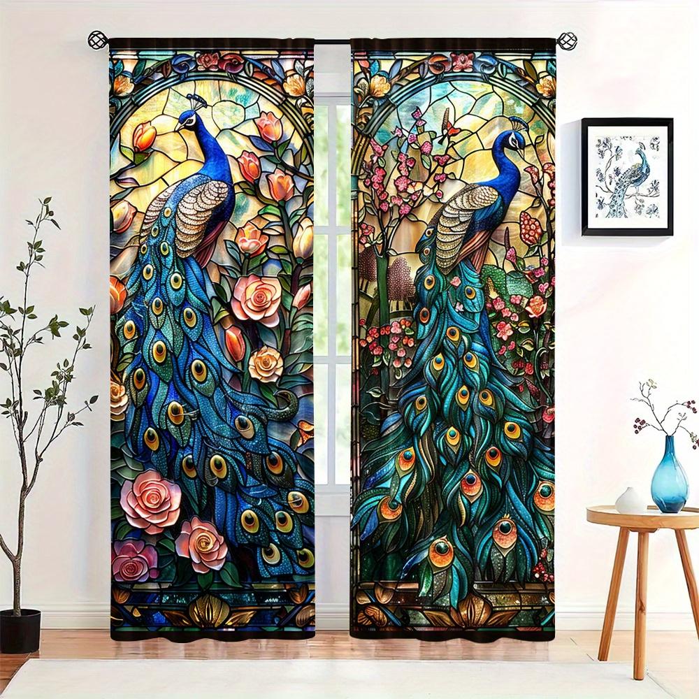 Комплект из 2 предметов, яркий узор «павлин», шторы с карманами на штанге для гостиной, кухни, спальни, жалюзи, домашний декор, шторы
