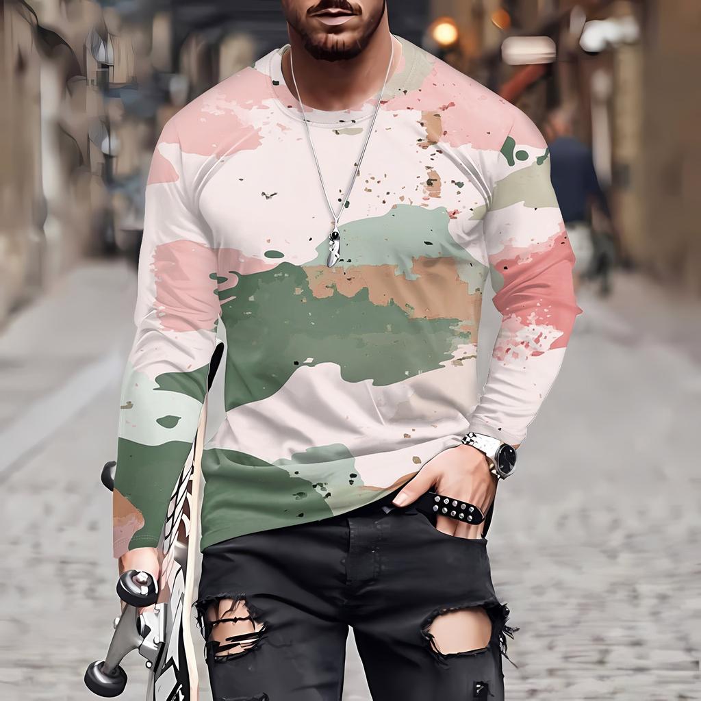 Муж. Футболка Круглый вырез Одежда Одежда На открытом воздухе Длинный рукав С принтом Модельер Винтаж