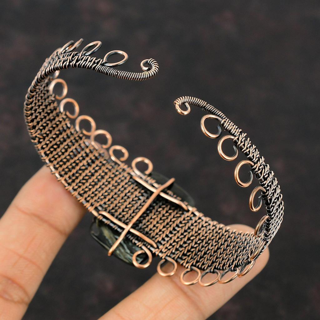 Black Mother Of Pearl Bangle Copper Wire Wrapped Cuff Bracelet Gemstone Adjustable Bangle Handmade Bracelet Gift For Him Copper Wire Jewelry