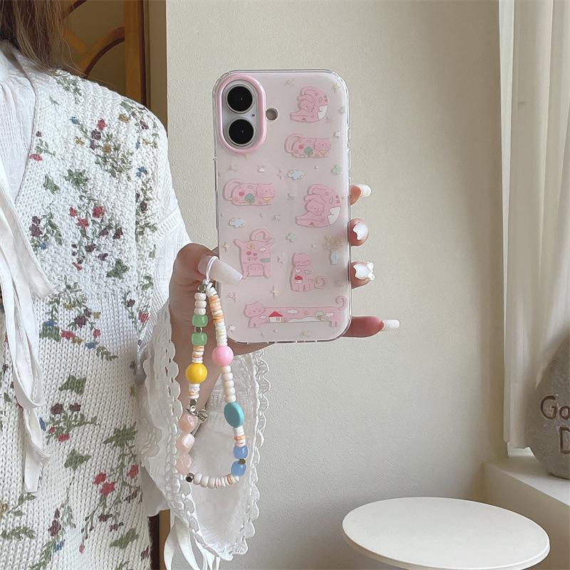 Pink Cat Star Chain Case for iPhone 17/16 Pro Max/15/14