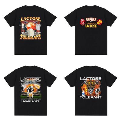 Футболка с принтом «Устойчивость к лактозе» для женской ретро-моды, футболка с коротким рукавом, повседневная и удобная, большая футболка
