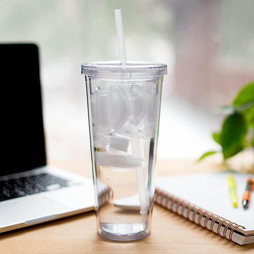 Бутылка для воды с крышкой и соломинкой, двухслойная чашка для кофе со льдом, прозрачный стакан для молока Househo