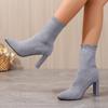 Fashion Large Size Foreign Trade Thin Boots for Women 2024 Autumn and Winter High-heeled Short Boots Knitted Pointed Thick Heel Winter