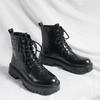 Мужские ботинки до середины голени с толстой подошвой, высокие, со шнуровкой, из натуральной кожи, для мотоциклистов, стильная повседневная обувь для отдыха и прогулок