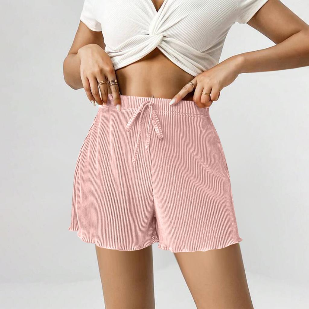 Женские стильные однотонные повседневные фактурные шорты без карманов с эластичной талией