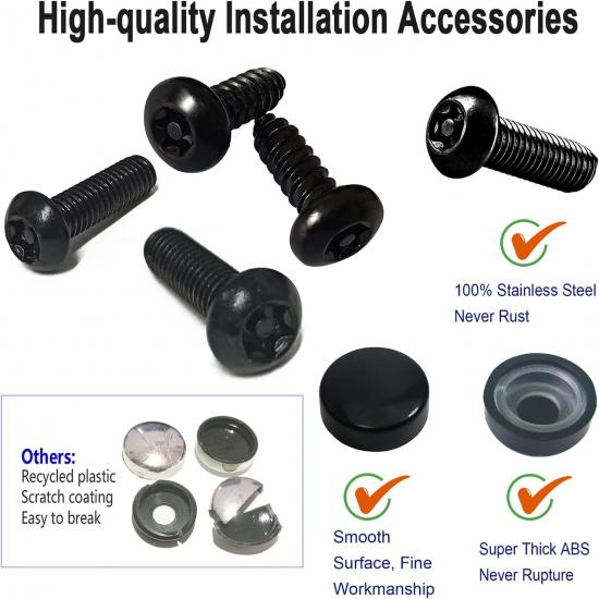 Aootf Черные противоугонные винты для номерного знака - Нержавеющая сталь, устойчивая к ржавчине, защитные болты-крепежи для переднего и заднего крепления номерного знака автомобиля - M6 (1/4") Блокировка