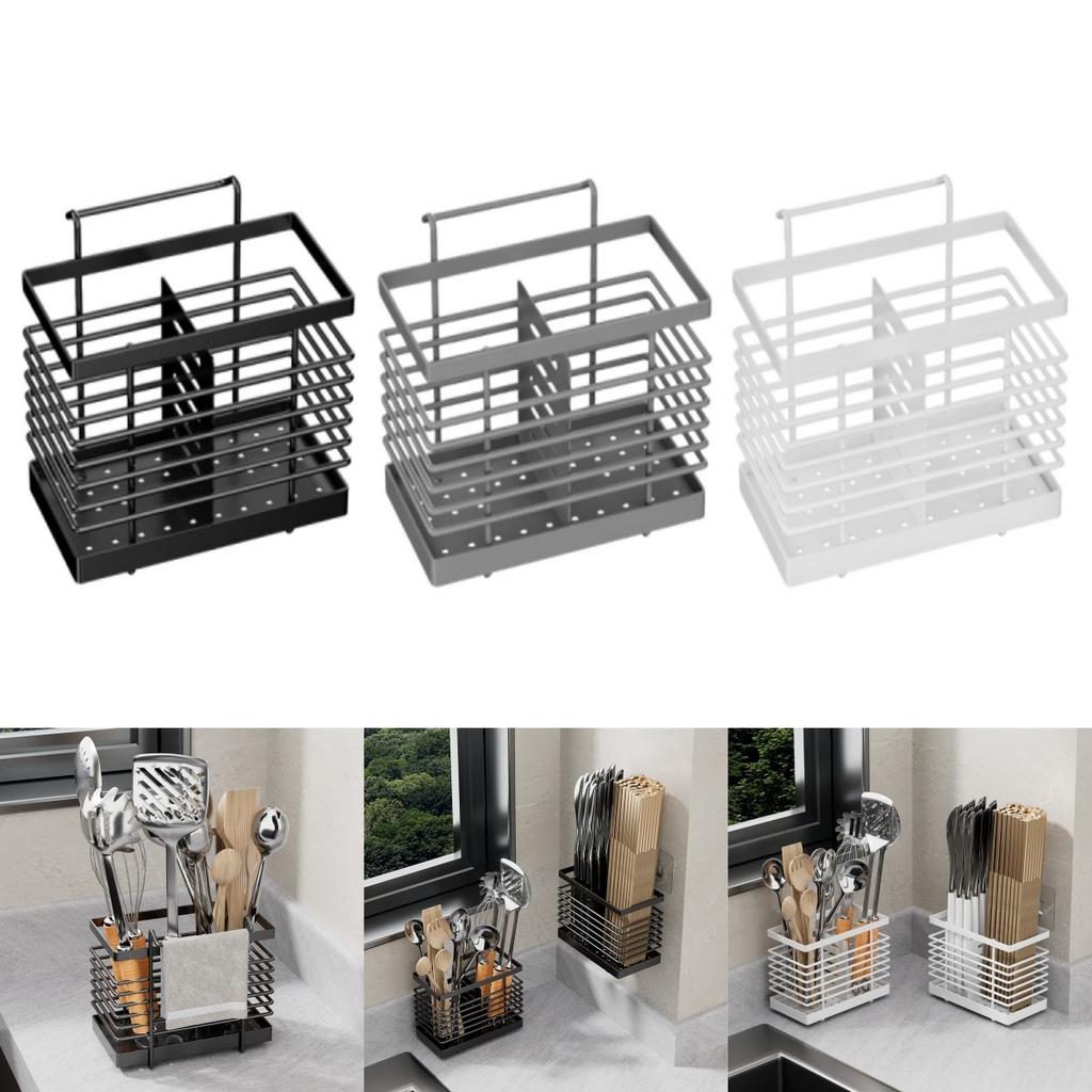 Stainless Steel Chopsticks Basket Chopsticks Tube Drainable Fork Spoon Storage Box Kitchen Utensils Storage Rack