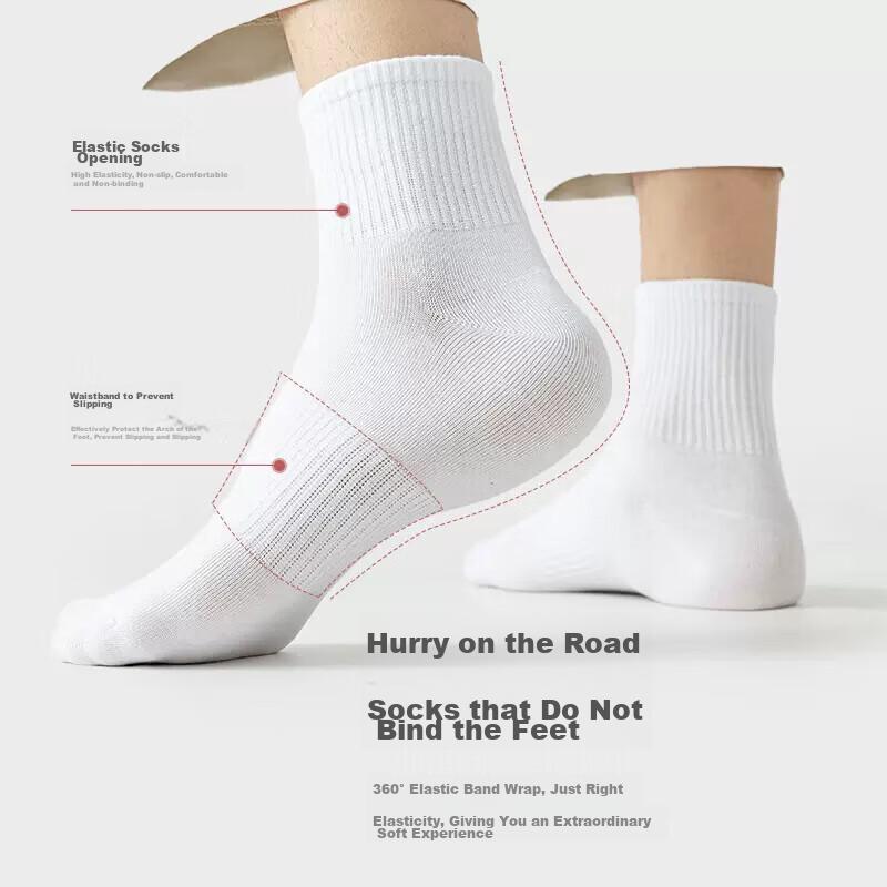 Men's Mid-Calf Socks, Autumn And Winter Season, Cotton, 10A And Odor-Resistant, Solid Color Black Trendy Long Socks, Sports Style, 7 Pairs