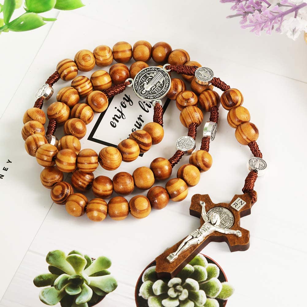 Четки Бусины Католический Деревянный Крест Ожерелье Автомобиль Зеркало Заднего Вида Декор