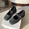 Повседневные толстые каблуки высокие каблуки французские шерстяные туфли 2025 Мэри Джейн одинарные туфли квадратный носок серый пух маленькие ароматные женские новые модели