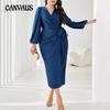 Autumn Plus Size Women's Elegant Wind Twist Dress Simple V-Neck Mid-Length Plus Size Dress