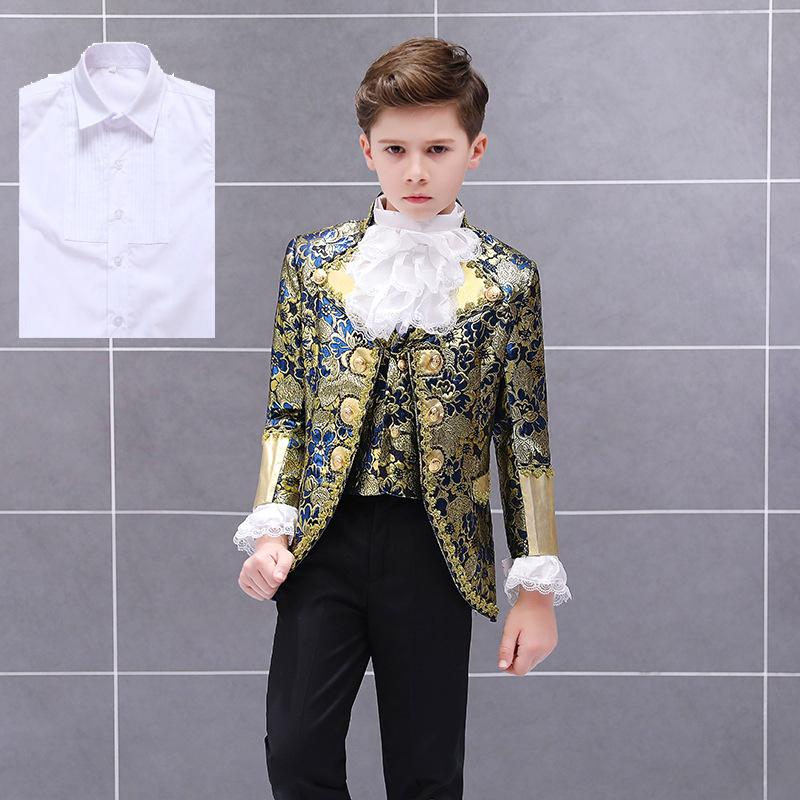 Детский костюм на Хэллоуин в стиле панк, король, принц, ренессанс, средневековый мальчик, готический костюм для косплея, пальто + брюки + галстук, полный комплект