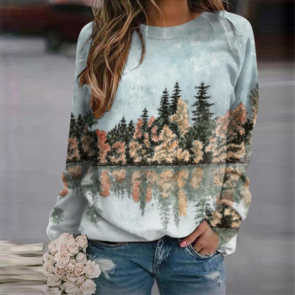 Forest Trees 3D Print Sweatshirts Women's Casual Raglan Long Sleeves Hoodies Woman Pullovers Harajuku Y2k Tops Female Clothing