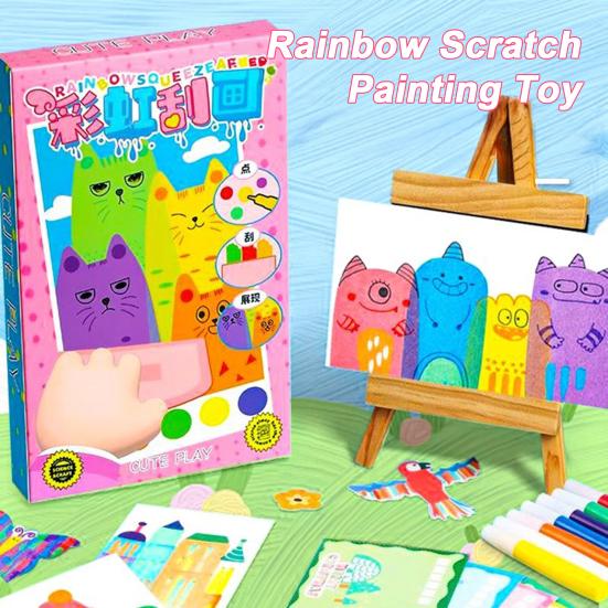 35Pcs/Set Kids Squeegee Art Craft Kit Rainbow Scratch Paper Art Kit Educational DIY Children Dot Scratch Painting Toy Toddlers Boys Girls Party