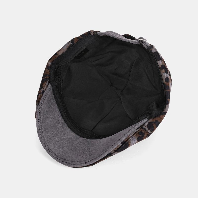 Autumn Winter Retro Leopard Print Forward Cap Beret Women Peaked Cap
